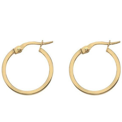 9ct yellow gold, 1.5mm square wire, 15mm hoop earrings - Callibeau Jewellery