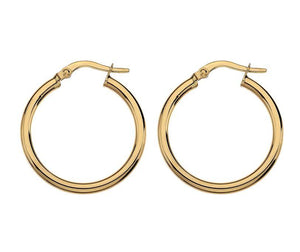 9ct yellow gold, 2.3mm round, 20mm hoop earrings - Callibeau Jewellery