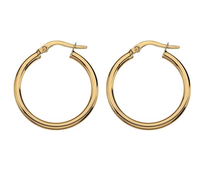 9ct yellow gold, 2.3mm round, 20mm hoop earrings - Callibeau Jewellery