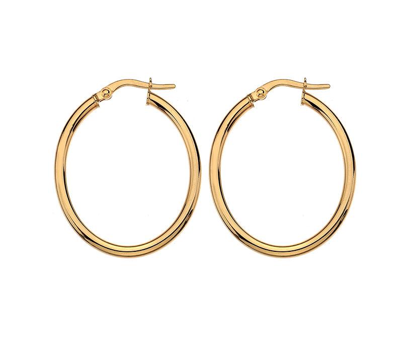 9ct yellow gold 2.3mm oval, 19.5mm x 24mm hoop earrings - Callibeau Jewellery