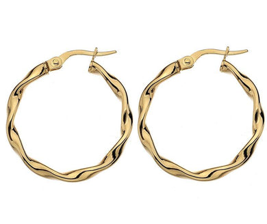 9ct yellow gold, 2mm wire, flat twist 20mm hoop earrings - Callibeau Jewellery