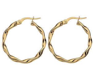 9ct yellow gold, 2mm wire, flat twist 20mm hoop earrings - Callibeau Jewellery