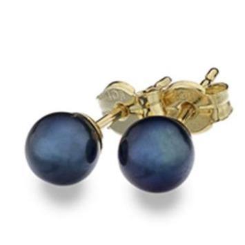 9ct yellow gold 5mm black fresh water pearl stud earrings - Callibeau Jewellery