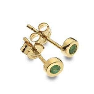 9ct yellow gold 3.5mm round emerald set stud earrings - Callibeau Jewellery