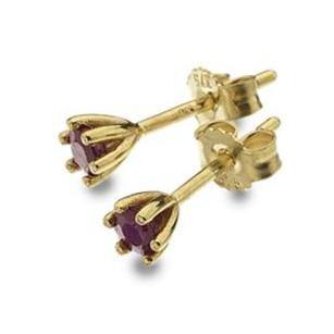 9ct yellow gold 3mm ruby claw set stud earrings - Callibeau Jewellery