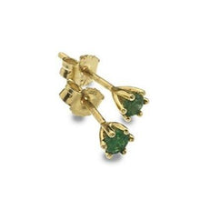Load image into Gallery viewer, 9ct yellow gold 3mm emerald claw set stud earrings - Callibeau Jewellery
