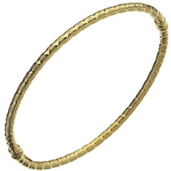9ct yellow gold, patterned, hinged, hollow bangle - Callibeau Jewellery