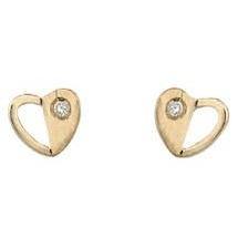 9ct yellow & white gold, heart stud earrings with cubic zirconia - Callibeau Jewellery