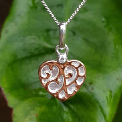 Silver & rose gold plated heart pendant on 45cm/18
