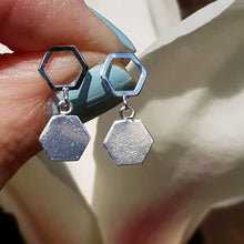 Load image into Gallery viewer, Silver, hanging hexagon earrings - 8mm x 18mm - Callibeau Jewellery
