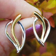 Load image into Gallery viewer, Silver &amp; gold plated abstract leaf earrings - Callibeau Jewellery
