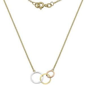 9ct yellow, white and rose gold, circle station necklace, 18"/45cm - Callibeau Jewellery