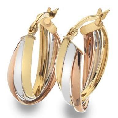 9ct yellow, white and rose gold 20mm oval hoop earrings - Callibeau Jewellery