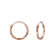 Load image into Gallery viewer, Twisted silver ear hoops, rose gold plated - 1.2mm x 12mm - Callibeau Jewellery
