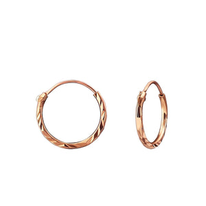 Twisted silver ear hoops, rose gold plated - 1.2mm x 12mm - Callibeau Jewellery