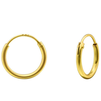 Gold plated silver hoops - 1.2mm x 10mm - Callibeau Jewellery