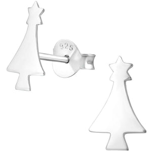 Child's, silver Christmas tree studs - 7mm x 10mm - Callibeau Jewellery