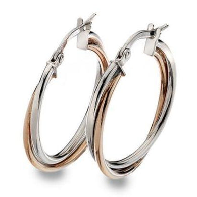 9ct rose and white gold, 20mm hoop crossover, round wire earrings - Callibeau Jewellery