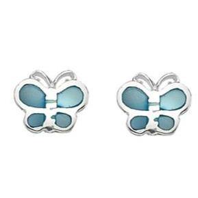 Child's, silver, blue Mother of Pearl butterfly earrings - Callibeau Jewellery