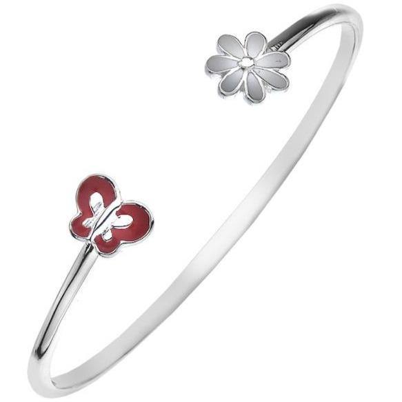 Child's, silver bangle with butterfly and flower decoration - Callibeau Jewellery