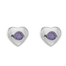 Load image into Gallery viewer, Child&#39;s, silver, amethyst cubic zirconia heart stud earrings - Callibeau Jewellery
