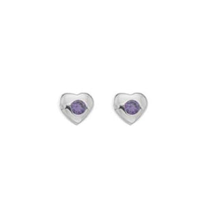 Child's, silver, amethyst cubic zirconia heart stud earrings - Callibeau Jewellery