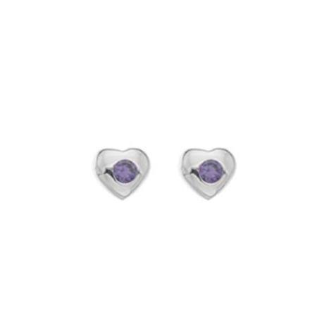 Child's, silver, amethyst cubic zirconia heart stud earrings - Callibeau Jewellery