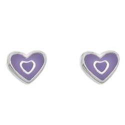 Child's, silver, purple enamel heart stud earrings - Callibeau Jewellery
