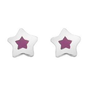 Child's, silver, pink enamel star stud earrings - Callibeau Jewellery