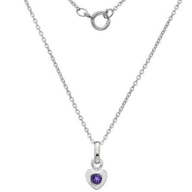 Child's, silver necklace with amethyst cubic zirconia heart pendant - Callibeau Jewellery