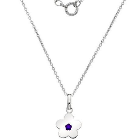 Child's, silver necklace with purple enamel flower pendant - Callibeau Jewellery