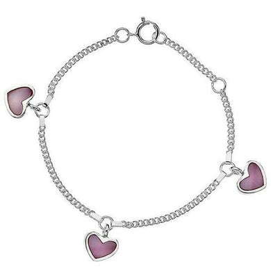 Child's, silver, pink Mother of Pearl heart charm bracelet - Callibeau Jewellery