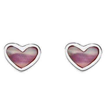 Child's, silver, pink Mother of Pearl heart earrings - Callibeau Jewellery
