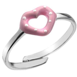 Child's, silver, pink polka dot enamel heart ring - Callibeau Jewellery