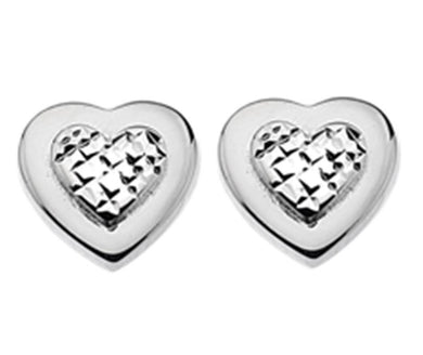 Silver heart, with inner diamond cut heart stud earrings - Callibeau Jewellery