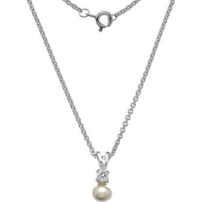 Silver dainty claw set cubic zirconia & freshwater button pearl pendant - Callibeau Jewellery