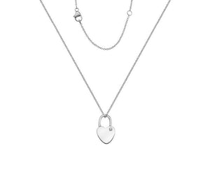 Silver, Heritage Collection, trace chain 18" adjuster @ 16" with small heart padlock - Callibeau Jewellery