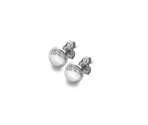 Silver, Lluna Collection, earring disc with clear cubic zirconia - Callibeau Jewellery