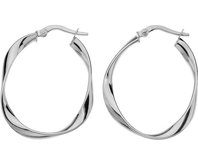 9ct white gold, 3mm subtle twist oval, 19.5mmx24mm hoop earrings - Callibeau Jewellery
