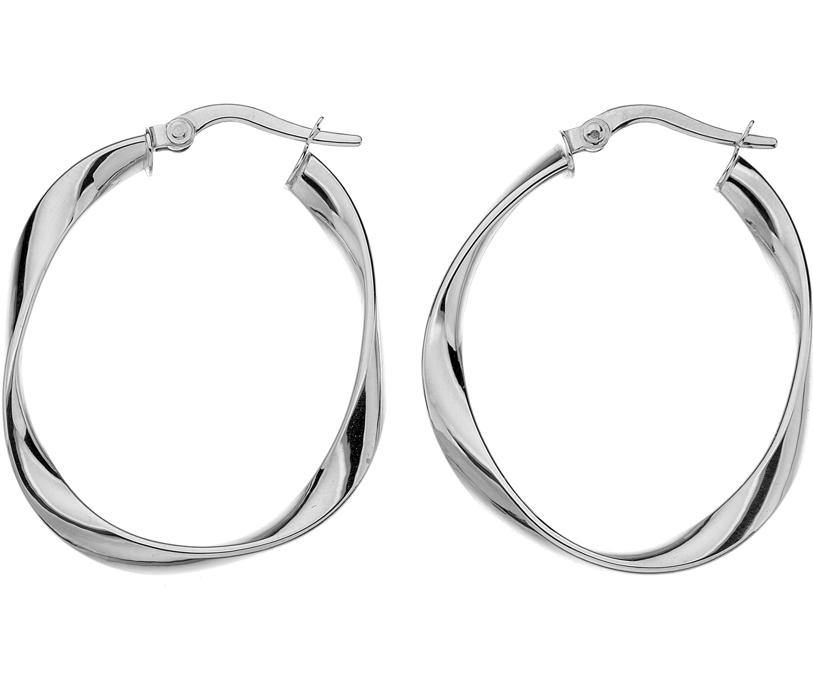 9ct white gold, 3mm subtle twist oval, 19.5mmx24mm hoop earrings - Callibeau Jewellery