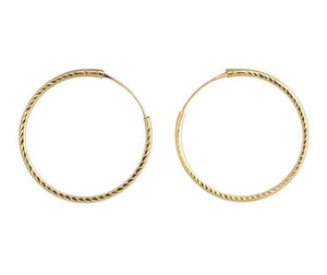 9ct yellow gold, 23mm sleeper diamond cut earrings - Callibeau Jewellery