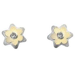 Silver & 9ct gold, 2 tone flower earrings with cubic zirconia - Callibeau Jewellery