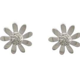 9ct white gold, daisy flower stud earrings - Callibeau Jewellery