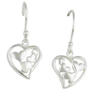 Silver fused hearts drop earrings - Callibeau Jewellery