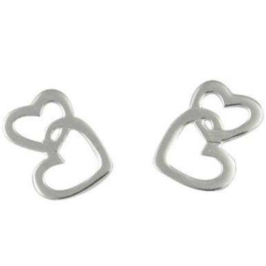 Silver double heart stud earrings - Callibeau Jewellery