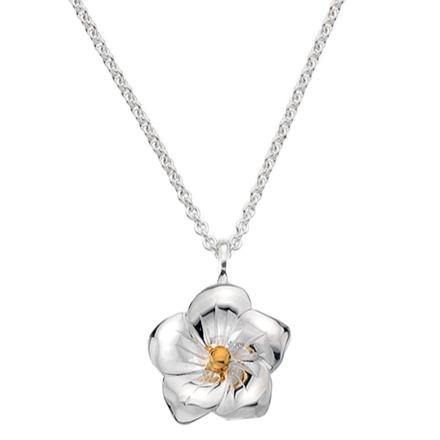 Silver and gold plated flower pendant on 45cm silver chain - 3.23g - Callibeau Jewellery