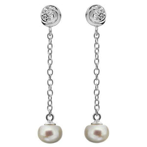 Silver cubic zirconia and 8mm fresh water pearl drop earrings - Callibeau Jewellery