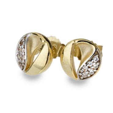 9ct yellow & white gold teardrop detail cubic zirconia set circle stud earrings - Callibeau Jewellery