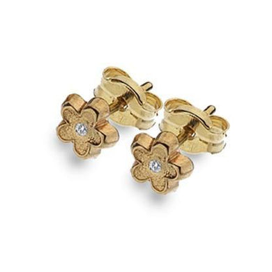 9ct yellow gold, petite flower, cubic zirconia set stud earrings - Callibeau Jewellery