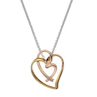 Silver with rose & yellow gold plated entwined heart pendant on 45cm chain - 5.46g - Callibeau Jewellery